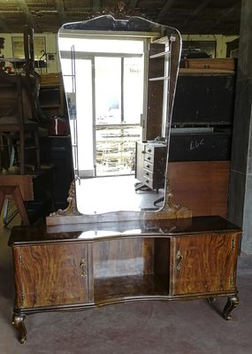 Italian Chippendale Walnut Burl & Veneer Dressing Table, 1940s-RAQ-1389095