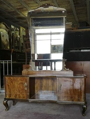 Italian Chippendale Walnut Burl & Veneer Dressing Table, 1940s-RAQ-1389095