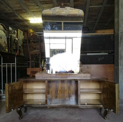 Italian Chippendale Walnut Burl & Veneer Dressing Table, 1940s-RAQ-1389095