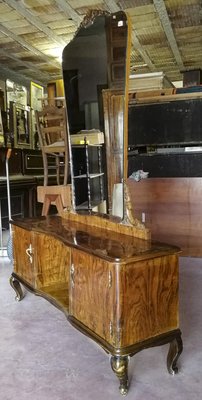 Italian Chippendale Walnut Burl & Veneer Dressing Table, 1940s-RAQ-1389095