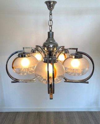 Italian Chrome and Murano Glass Chandelier from Mazzega, 1970s-LYQ-1171670