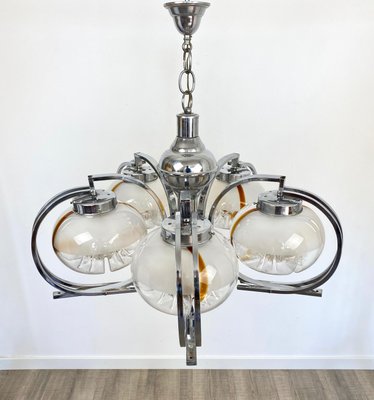 Italian Chrome and Murano Glass Chandelier from Mazzega, 1970s-LYQ-1171670