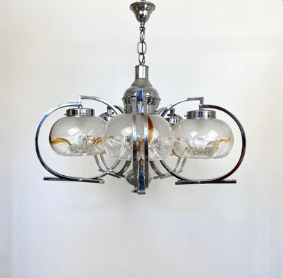 Italian Chrome and Murano Glass Chandelier from Mazzega, 1970s-LYQ-1171670