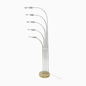 Italian Chrome and Travertine 5 Arms Floor Lamp, 1970s-JG-1239372