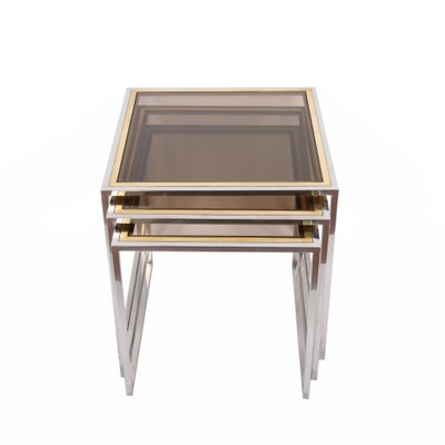 Italian Chrome & Brass Nesting Coffee Tables, 1970s, Set of 3-JDR-1125930