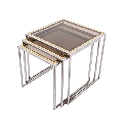 Italian Chrome & Brass Nesting Coffee Tables, 1970s, Set of 3-JDR-1125930