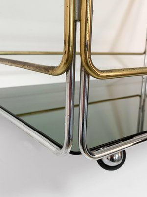 Italian Chrome Brass Smoked Glass and Mirror Bar Cart/Serving Table, 1970s-JDR-1126222