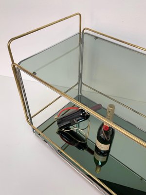 Italian Chrome Brass Smoked Glass and Mirror Bar Cart/Serving Table, 1970s-JDR-1126222