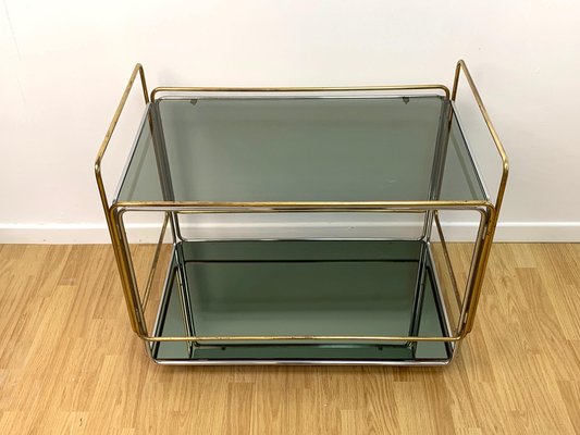 Italian Chrome Brass Smoked Glass and Mirror Bar Cart/Serving Table, 1970s-JDR-1126222