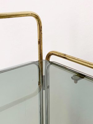 Italian Chrome Brass Smoked Glass and Mirror Bar Cart/Serving Table, 1970s-JDR-1126222