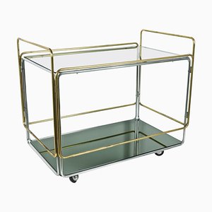 Italian Chrome Brass Smoked Glass and Mirror Bar Cart/Serving Table, 1970s-JDR-1126222