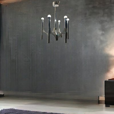 Italian Chrome Chandelier by Gaetano Sciolari, 1970s-JJC-1774364