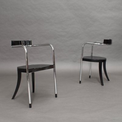 Italian Chrome Dining Chairs by David Palterer for Zanotta, 1980s, Set of 2-TE-647284