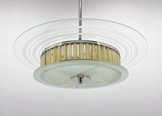 Italian Chrome & Glass Ceiling Light, 1940s-TZ-1735616