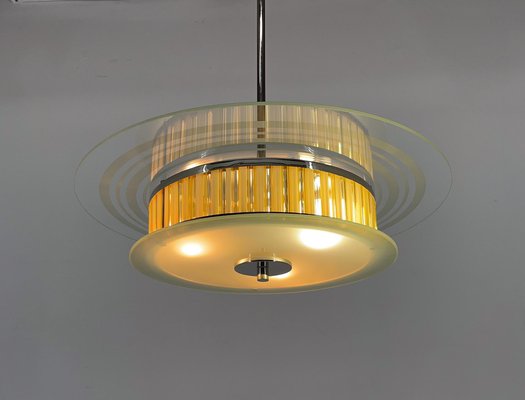 Italian Chrome & Glass Ceiling Light, 1940s-TZ-1735616