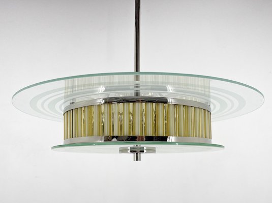 Italian Chrome & Glass Ceiling Light, 1940s-TZ-1735616