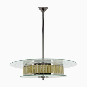 Italian Chrome & Glass Ceiling Light, 1940s-TZ-1735616