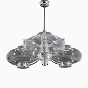 Italian Chrome Plated and Glass Chandelier, 1970s-TZ-2018636