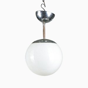 Italian Chrome-Plated Iron Pendant with Opal Glass Ball, 1960s-RAQ-1115459