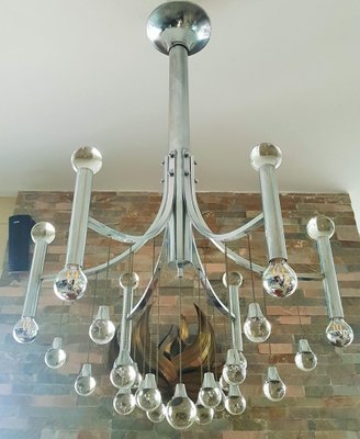 Italian Chrome Plated with Glass Balls Chandelier by Gaetano Sciolari, 1960s-POM-1309320