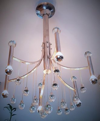 Italian Chrome Plated with Glass Balls Chandelier by Gaetano Sciolari, 1960s-POM-1309320