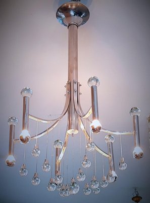 Italian Chrome Plated with Glass Balls Chandelier by Gaetano Sciolari, 1960s-POM-1309320