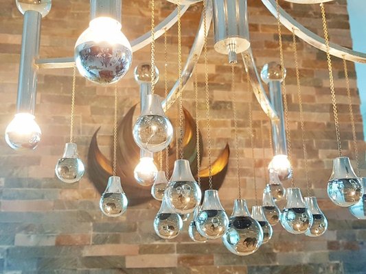 Italian Chrome Plated with Glass Balls Chandelier by Gaetano Sciolari, 1960s-POM-1309320