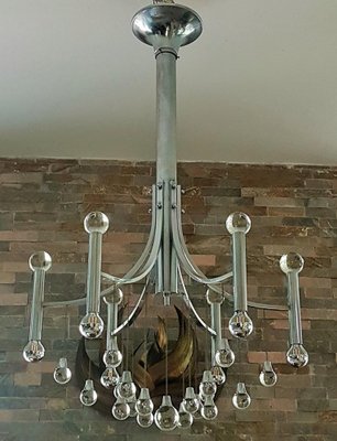 Italian Chrome Plated with Glass Balls Chandelier by Gaetano Sciolari, 1960s-POM-1309320