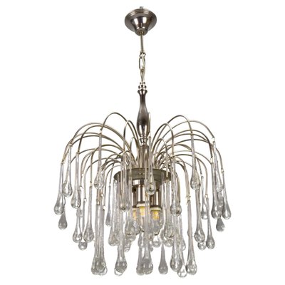 Italian Clear Murano Glass and Chromed Brass Three-Light Waterfall Chandelier, 1970s-KEG-1718795