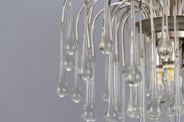 Italian Clear Murano Glass and Chromed Brass Three-Light Waterfall Chandelier, 1970s-KEG-1718795