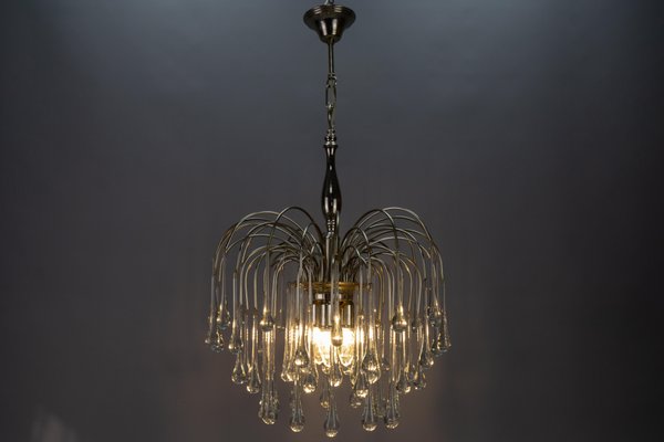 Italian Clear Murano Glass and Chromed Brass Three-Light Waterfall Chandelier, 1970s-KEG-1718795