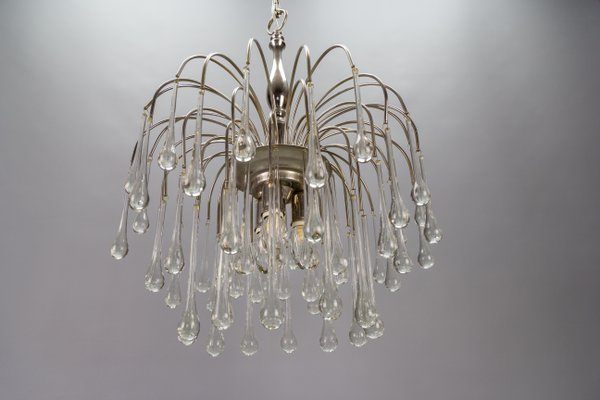 Italian Clear Murano Glass and Chromed Brass Three-Light Waterfall Chandelier, 1970s-KEG-1718795