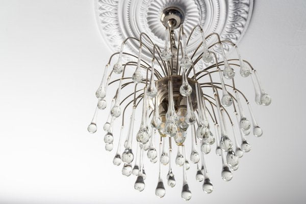 Italian Clear Murano Glass and Chromed Brass Three-Light Waterfall Chandelier, 1970s-KEG-1718795