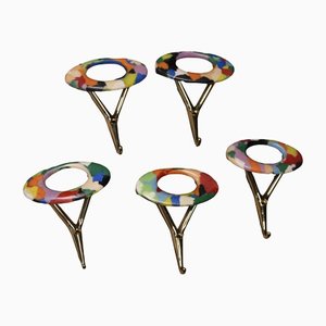 Italian Coat Hangers in Brass & Colored Plastic, 1950s, Set of 5-EH-1318633