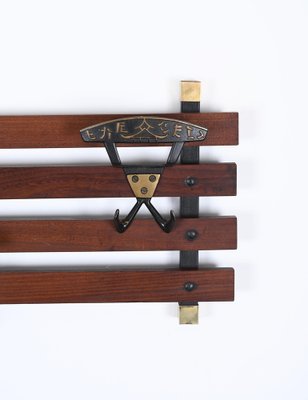 Italian Coat Rack in Teak, Brass and Black Enameled Iron, Italy, 1960s-JDR-1750900