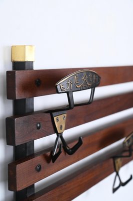 Italian Coat Rack in Teak, Brass and Black Enameled Iron, Italy, 1960s-JDR-1750900