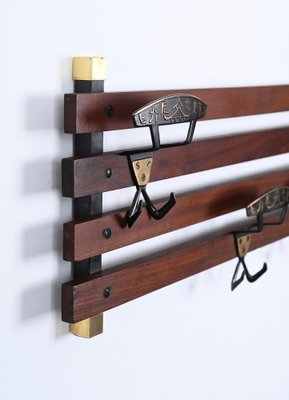 Italian Coat Rack in Teak, Brass and Black Enameled Iron, Italy, 1960s-JDR-1750900