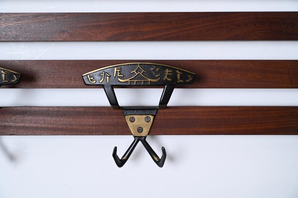 Italian Coat Rack in Teak, Brass and Black Enameled Iron, Italy, 1960s-JDR-1750900