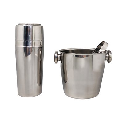 Italian Cocktail Shaker with Ice Bucket from Mepra, 1970s, Set of 3-QGR-1311235