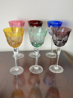 Italian Colored Crystal Glasses, 1950s, Set of 6-YST-1777153