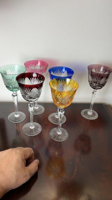 Italian Colored Crystal Glasses, 1950s, Set of 6-YST-1777153