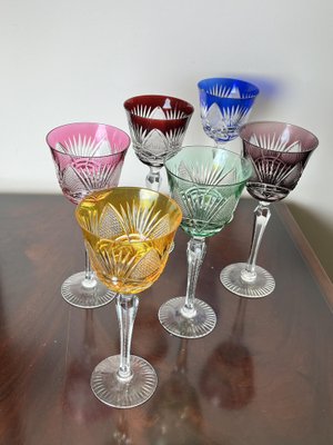 Italian Colored Crystal Glasses, 1950s, Set of 6-YST-1777153