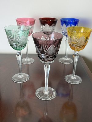 Italian Colored Crystal Glasses, 1950s, Set of 6-YST-1777153