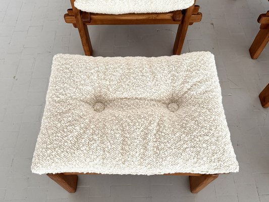 Italian Country Living Room Set in Oak with Bouclé Upholstery, 1970s, Set of 5-VNE-2041331