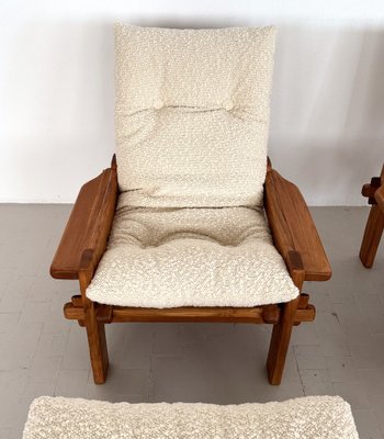 Italian Country Living Room Set in Oak with Bouclé Upholstery, 1970s, Set of 5-VNE-2041331