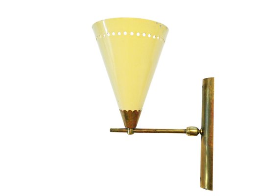 Italian Cream Aluminum & Brass Adjustable Sconce, 1950s-RD-1735177