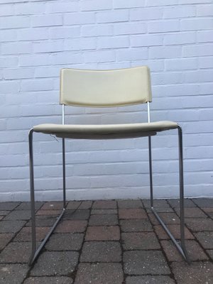 Italian Cream Crust Leather Stackable Dining Chairs, 1970s, Set of 6-XQY-800909