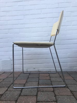 Italian Cream Crust Leather Stackable Dining Chairs, 1970s, Set of 6-XQY-800909