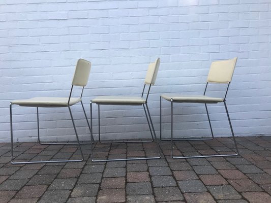 Italian Cream Crust Leather Stackable Dining Chairs, 1970s, Set of 6-XQY-800909