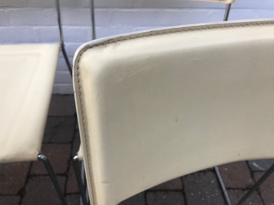 Italian Cream Crust Leather Stackable Dining Chairs, 1970s, Set of 6-XQY-800909